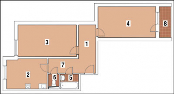 Фото - Перепланировка Двухкомнатная квартира общей площадью 58,8 м2: Всем найдется уголок в доме