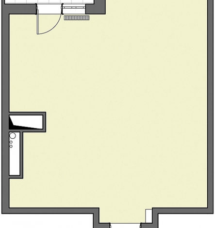 Фото - Перепланировка  Маленькая квартира свободной планировки с отдельными спальней, гостиной и гардеробной в доме